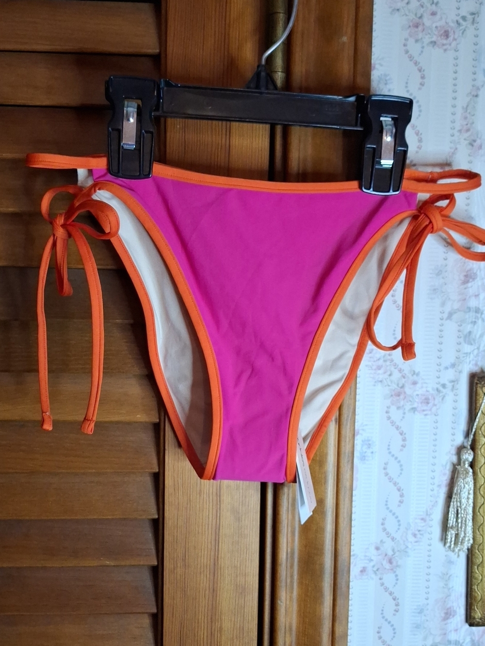 Aqua Seim Bloomingdale's Hot Pink Bikini Bottom Orange Trim Small NWT
